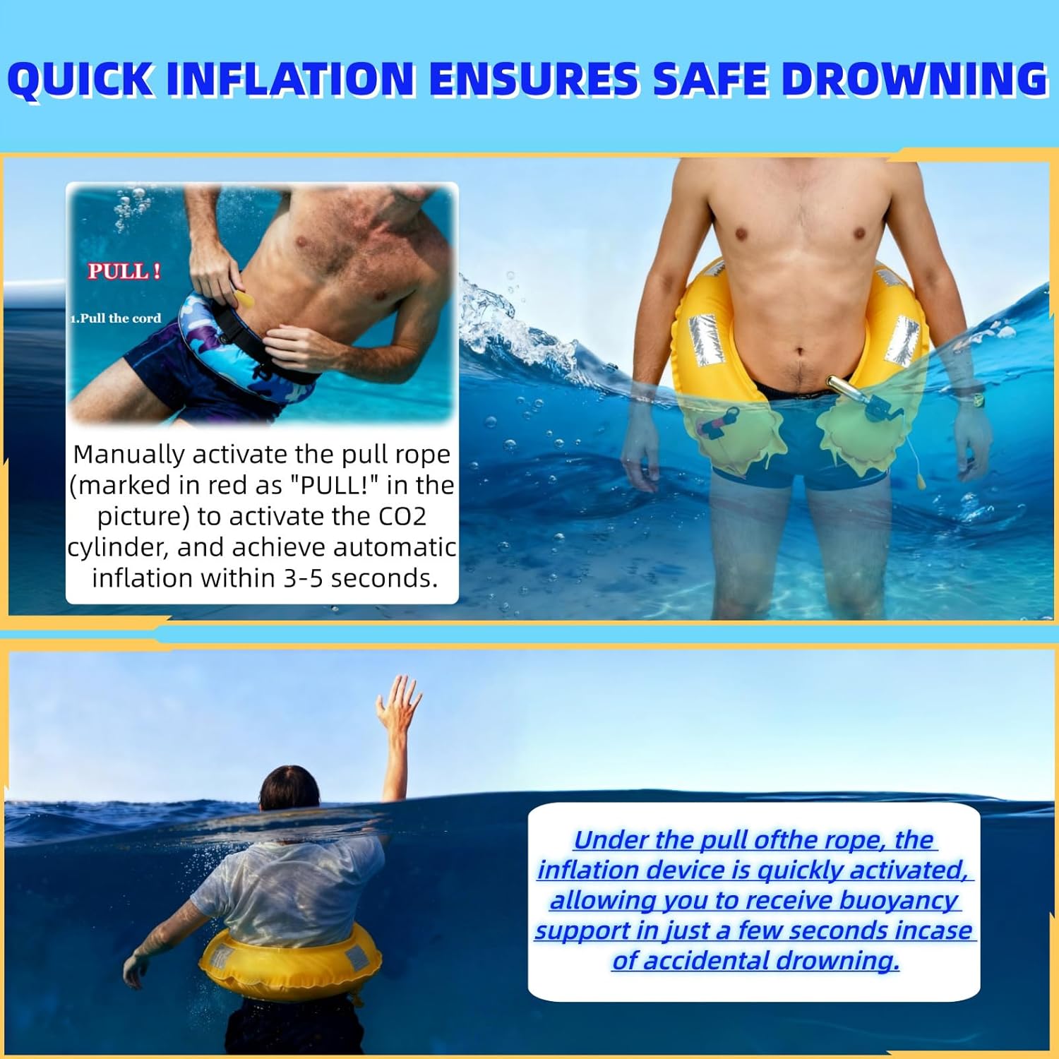 Manual Inflatable Life Belt Pack – Portable Adult Swim Safety Device with Blowpipe & Whistle | Ideal for Swimming, Kayaking, Fishing & Paddleboarding