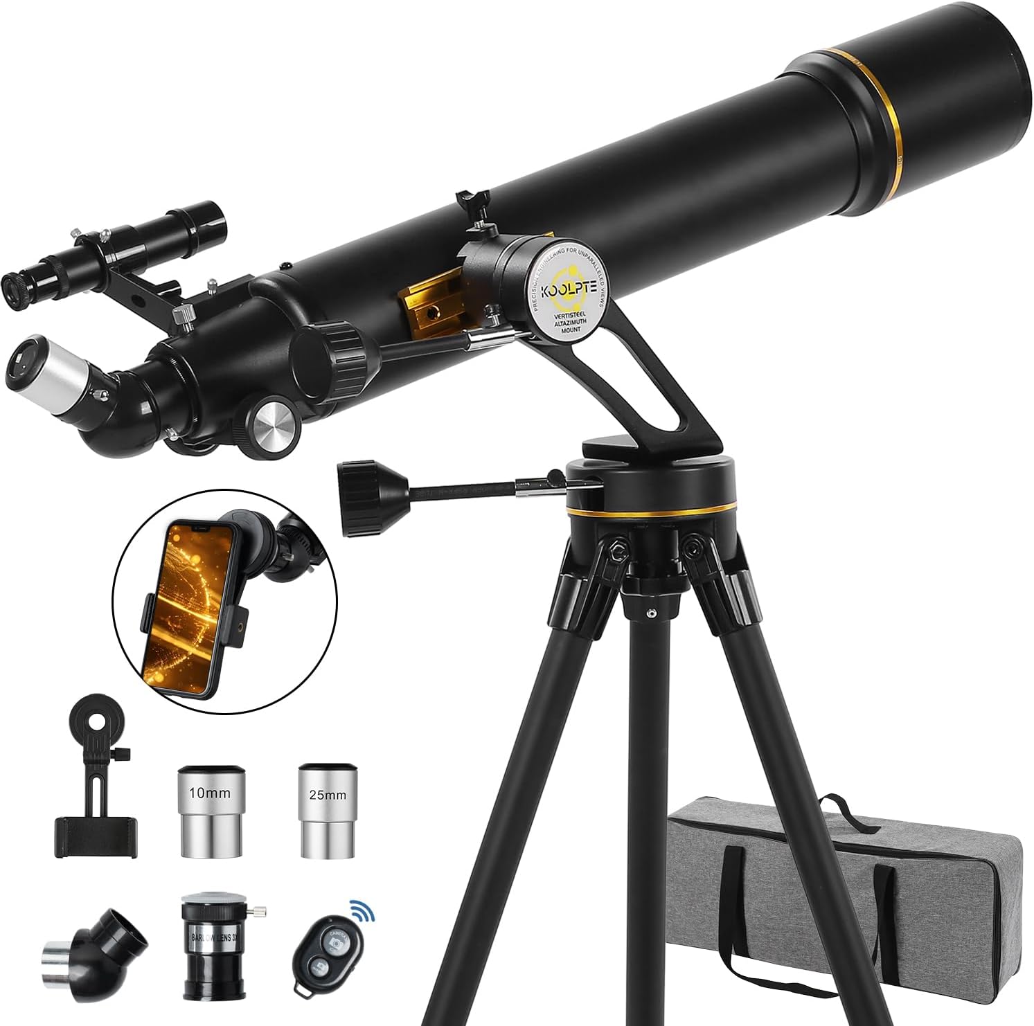 High Power 90mm Aperture Telescope for Astronomy – 700mm Focal Length, Vertisteel AZ Mount, Portable Refractor Telescope for Adults & Kids, Includes Carrying Bag, Wireless Remote, and Smartphone Adapter