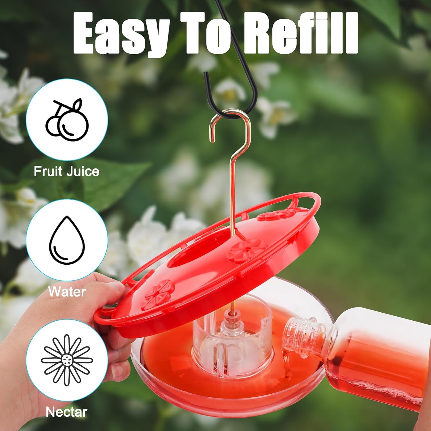 2-Pack 16oz Hummingbird Feeders for Outdoors – 5 Feeding Ports, Ant & Bee Proof, Leak-Proof Design, Easy to Fill & Clean with Brushes – Red Hanging Bird Feeder Set for Garden & Backyard
