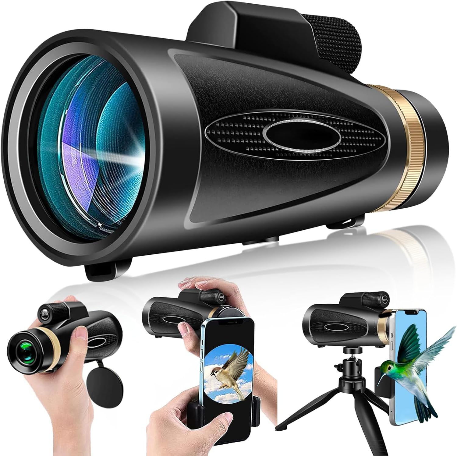 80x100 HD Monocular Telescope with Tripod & Phone Adapter – High Power Monoculars for Adults, Bird Watching, Stargazing, Hunting, Hiking, Camping, Wildlife, and Travel