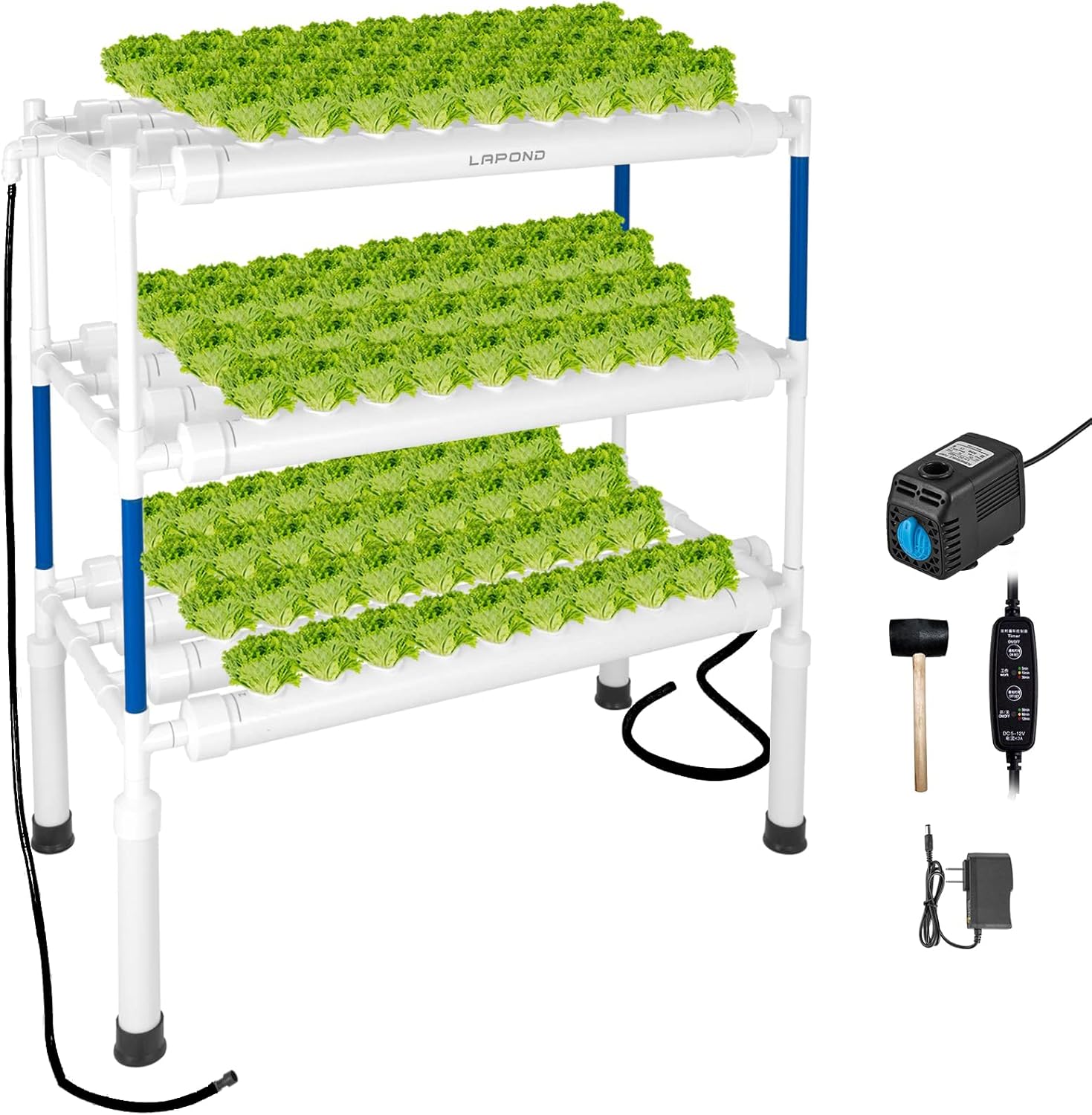 Hydroponics Growing System Kit, 108 Plant Sites 3 Layers Food-Grade PVC-U Pipes Hydroponic Grow Kit Gardening System for Vegetables, Fruits, Herbs