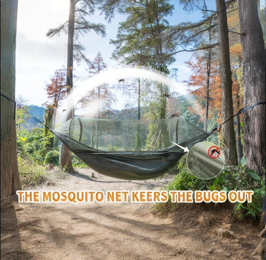 Double Camping Hammock with Mosquito Net – Lightweight 3-in-1 Portable Hammock for Backpacking, Hiking, and Outdoor Travel