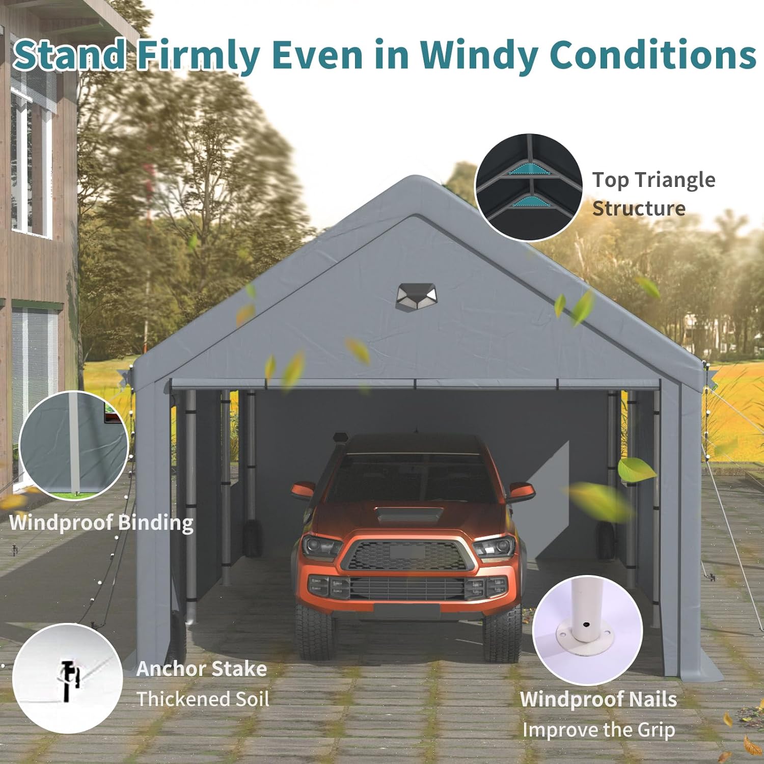 20x20 Heavy Duty Carport with Removable Sidewalls – All-Weather Portable Garage Shelter, Outdoor Car Canopy Tent, UV & Water-Resistant, Gray