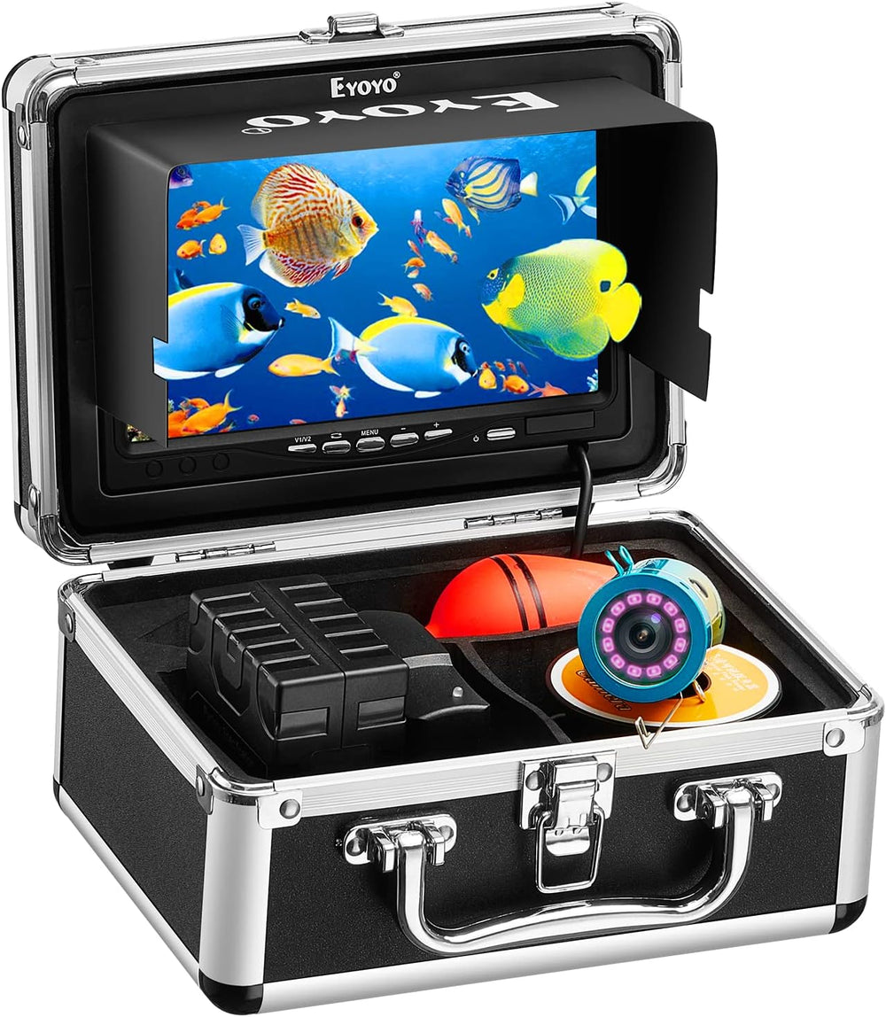 Underwater fishing camera kit with 7-inch LCD monitor, camera unit, and cables