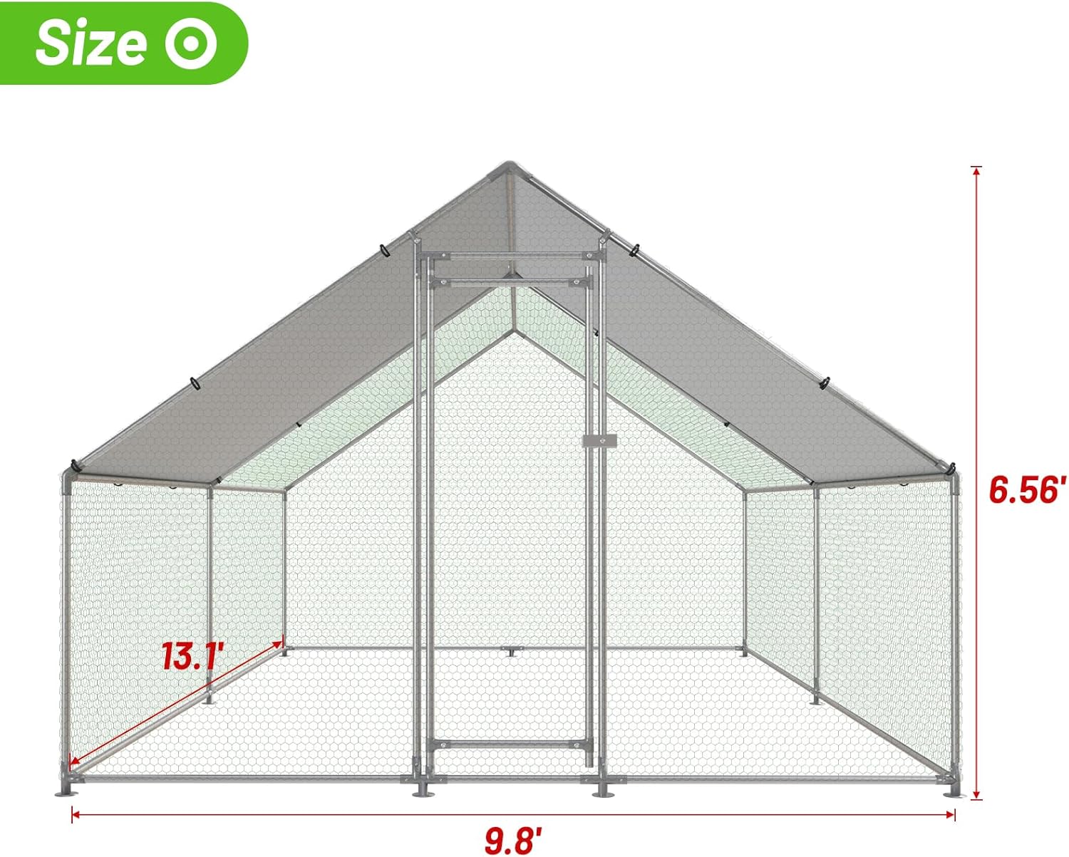 13.1’L x 9.8’W x 6.5’H Large Walk-in Metal Chicken Coop – Outdoor Poultry Cage with Waterproof & UV-Resistant Cover, Secure Enclosure for Chickens, Ducks, Rabbits, and Pets