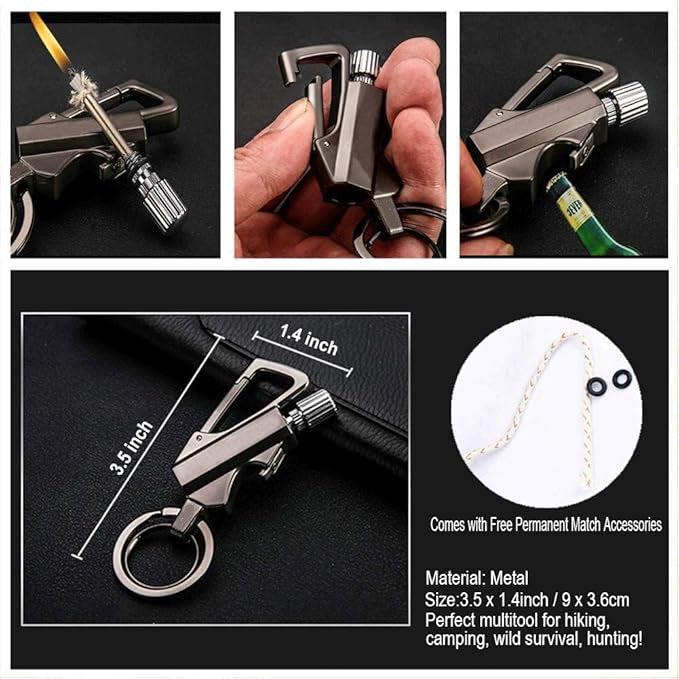 Reusable Waterproof Permanent Matchstick Fire Starter with Bottle Opener – Metal Keychain Lighter for Camping, Hiking, Survival, and Hunting
