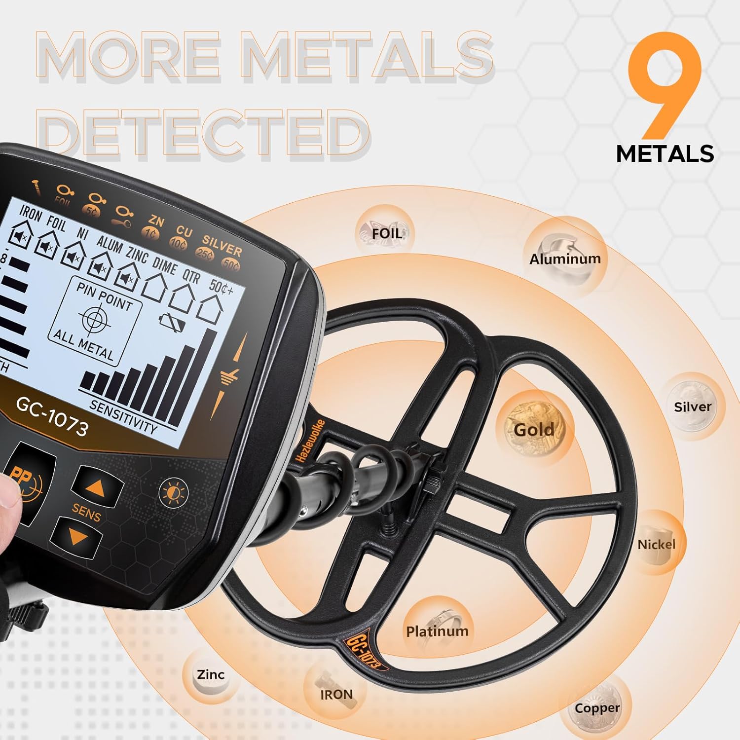 13" Professional Metal Detector for Adults – Waterproof DD Search Coil, High Sensitivity Gold Finder with Pinpoint Mode & LCD Backlight Display