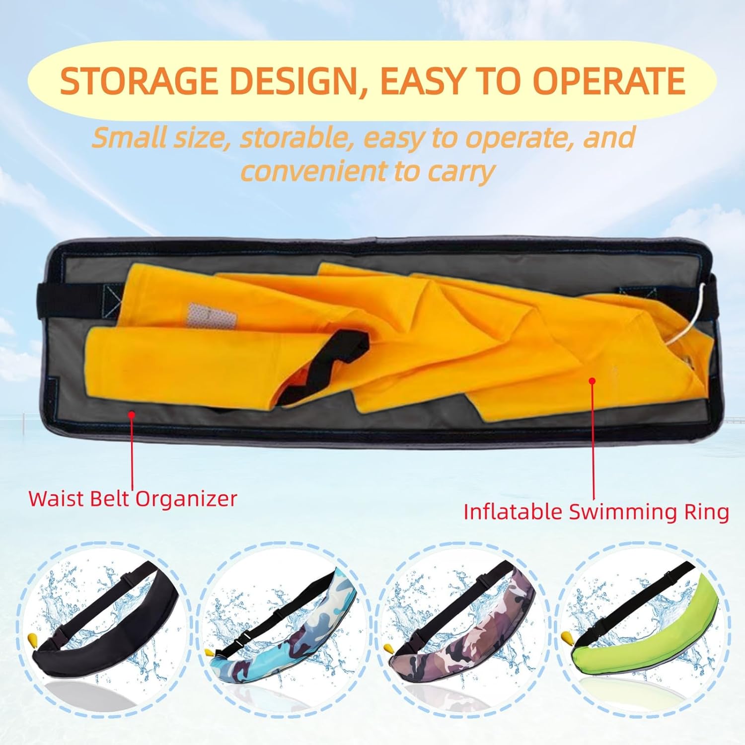 Manual Inflatable Life Belt Pack – Portable Adult Swim Safety Device with Blowpipe & Whistle | Ideal for Swimming, Kayaking, Fishing & Paddleboarding