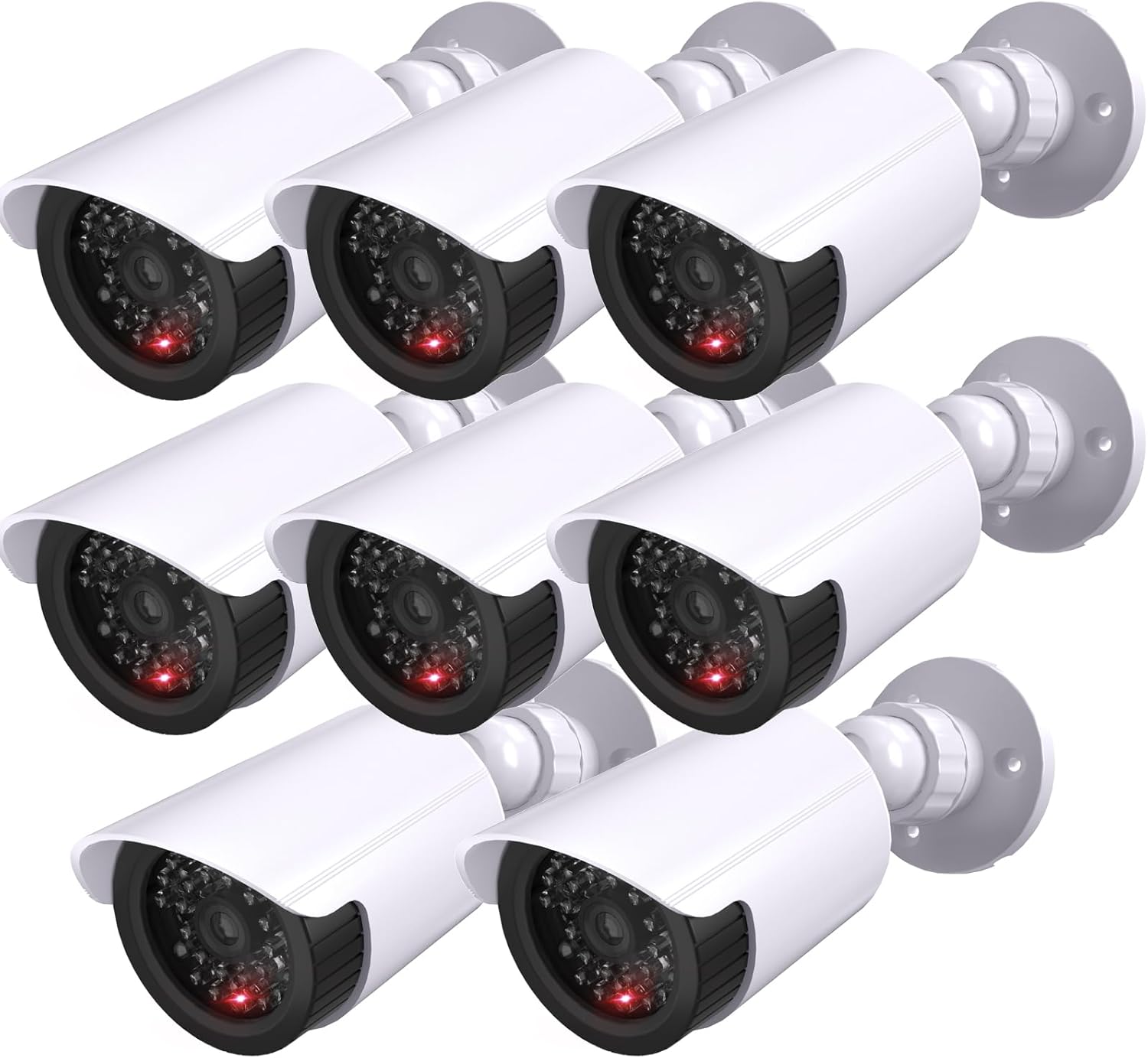 8-Pack Dummy Dome Surveillance Cameras with Flashing LED and Warning Sticker – Indoor/Outdoor Fake Security CCTV for Home or Business (TC-B8)