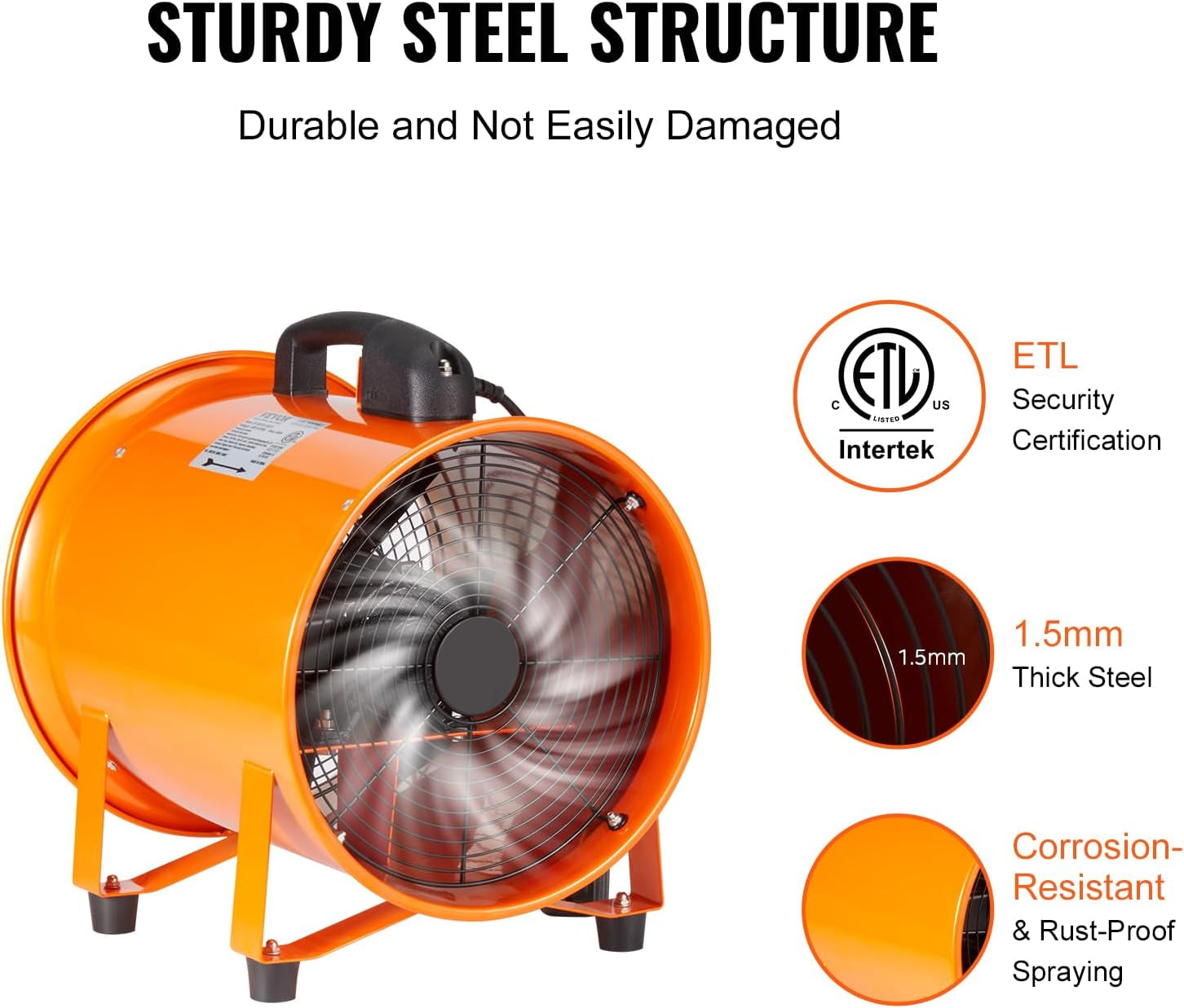 12-Inch Air Mover Blower Fan – 3198 CFM Industrial Portable Ventilation Exhaust Fan with 16.4 ft Flexible Duct | 585W High-Power Utility Ventilator