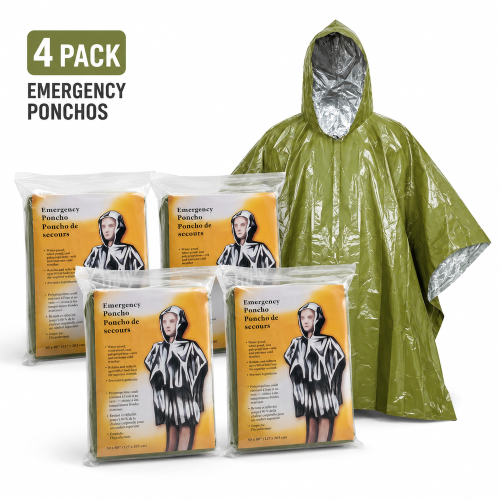 4-Pack Emergency Ponchos – Waterproof Survival Rain Gear