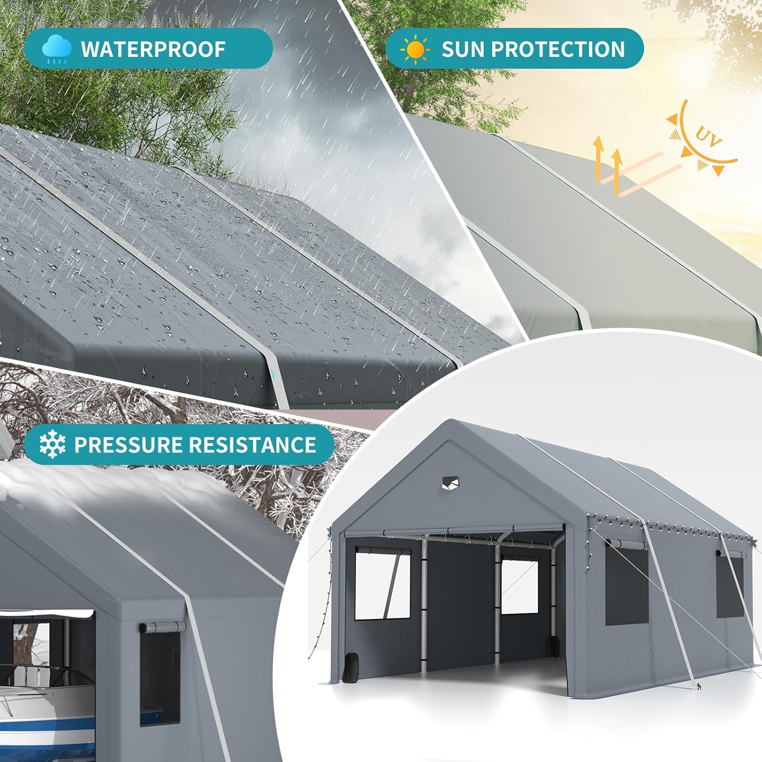 20x20 Heavy Duty Carport with Removable Sidewalls – All-Weather Portable Garage Shelter, Outdoor Car Canopy Tent, UV & Water-Resistant, Gray
