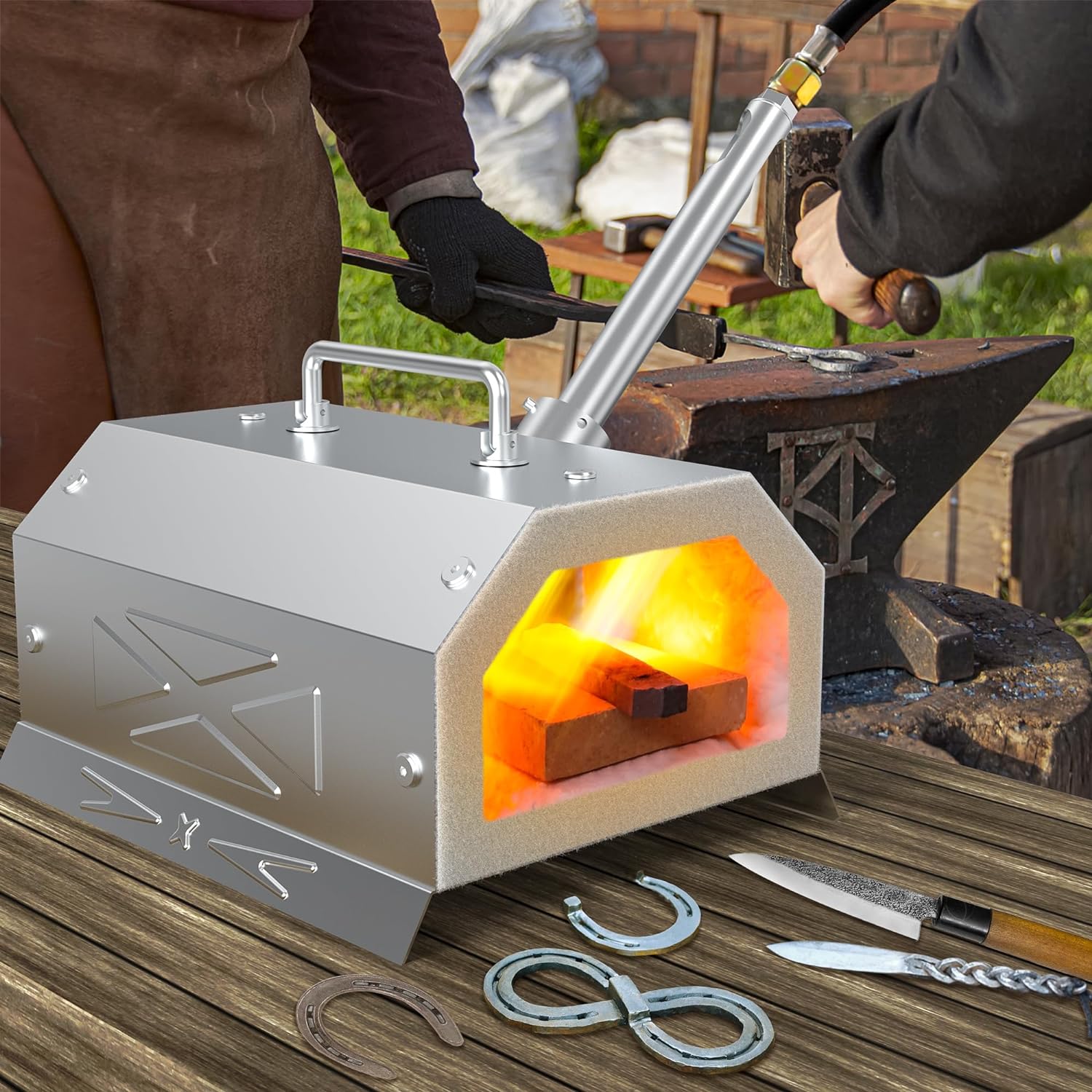 Stainless Steel Propane Forge Kit – Blacksmithing & Knife Making Forge with 30 PSI Regulator for Beginners & Professionals