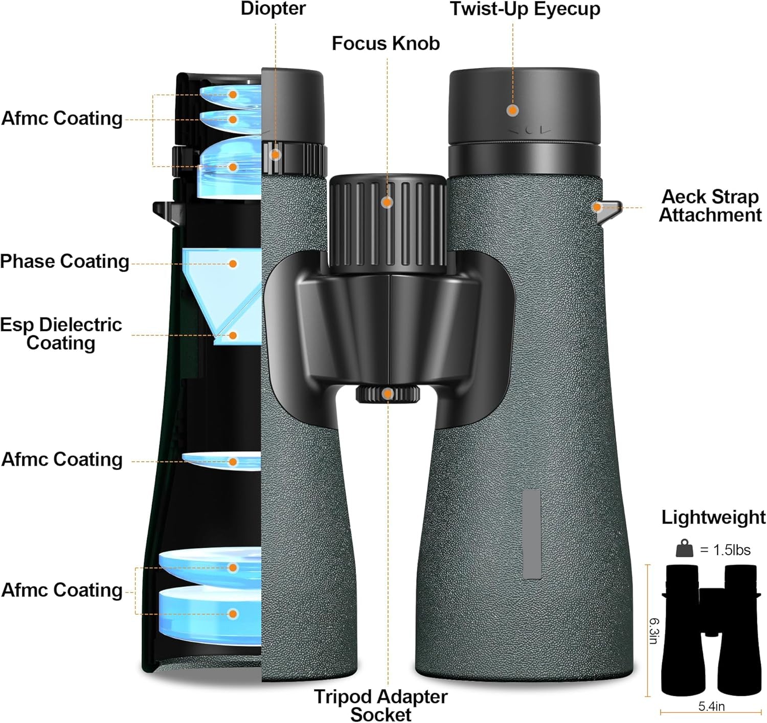 12×50 UHD Binoculars for Adults – High Powered Binoculars with Phone Adapter, Large Field of View, Lightweight & IPX7 Waterproof for Hunting, Bird Watching & Travel