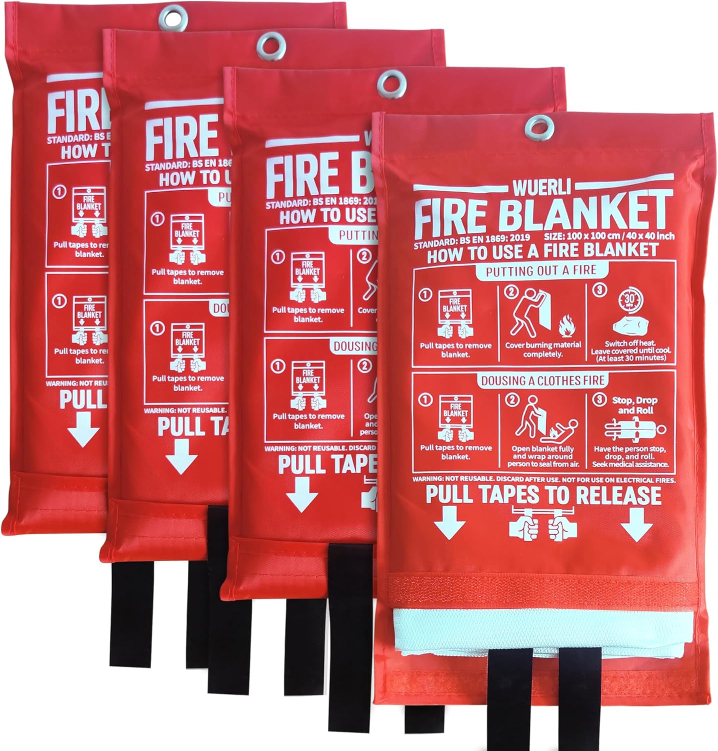 4 Pack Emergency Fire Blanket for Home and Kitchen, 40" x 40"