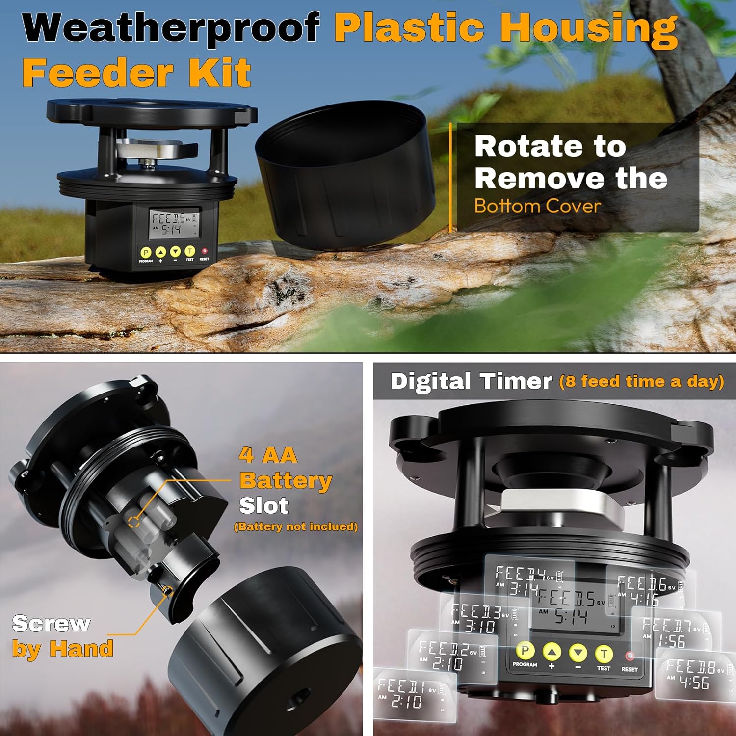 6V Deer Feeder Kit with Digital Timer – Game & Chicken Feeder Motor Kit with Spinner, Adjustable Arms, Battery Slot & Solar Panel Port | Hunting Feeder Replacement System