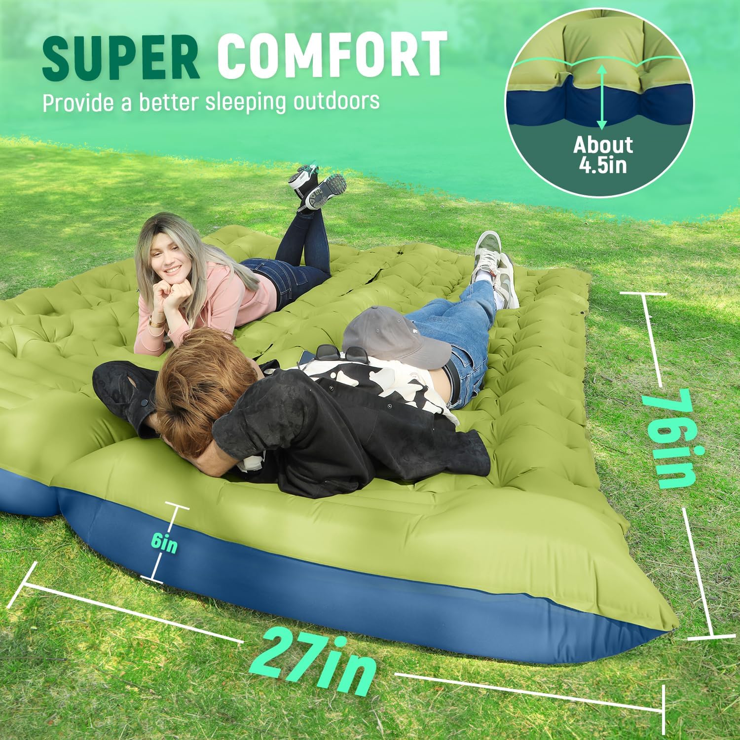 Ultralight Camping Sleeping Pad with Built-in Foot Pump – Compact Inflatable Sleeping Mat for Backpacking, Tent Camping, Hiking & Car Travel
