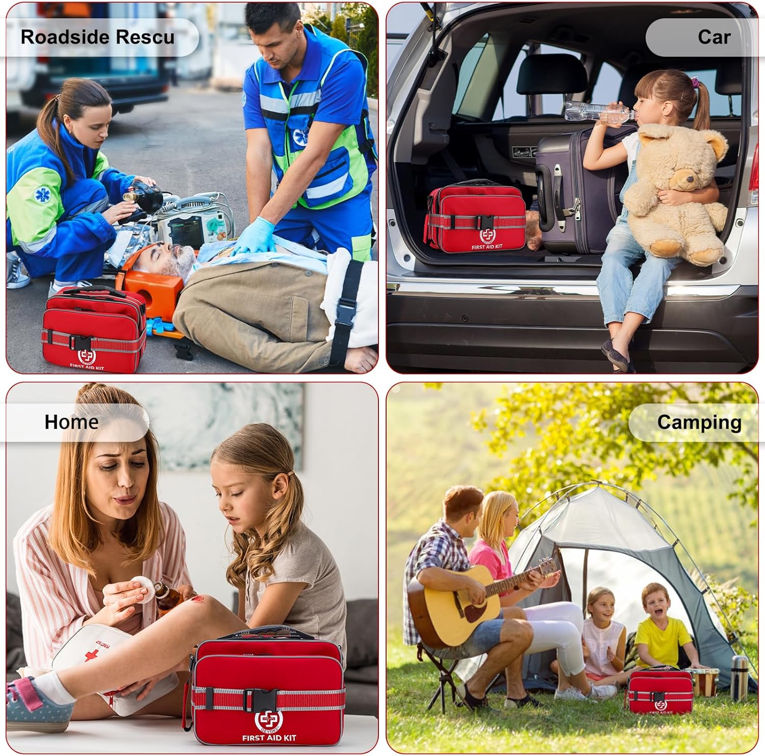 500-Piece Emergency First Aid Kit – Labeled Compartments, 1680D Waterproof, Reflective Strips & Shoulder Strap