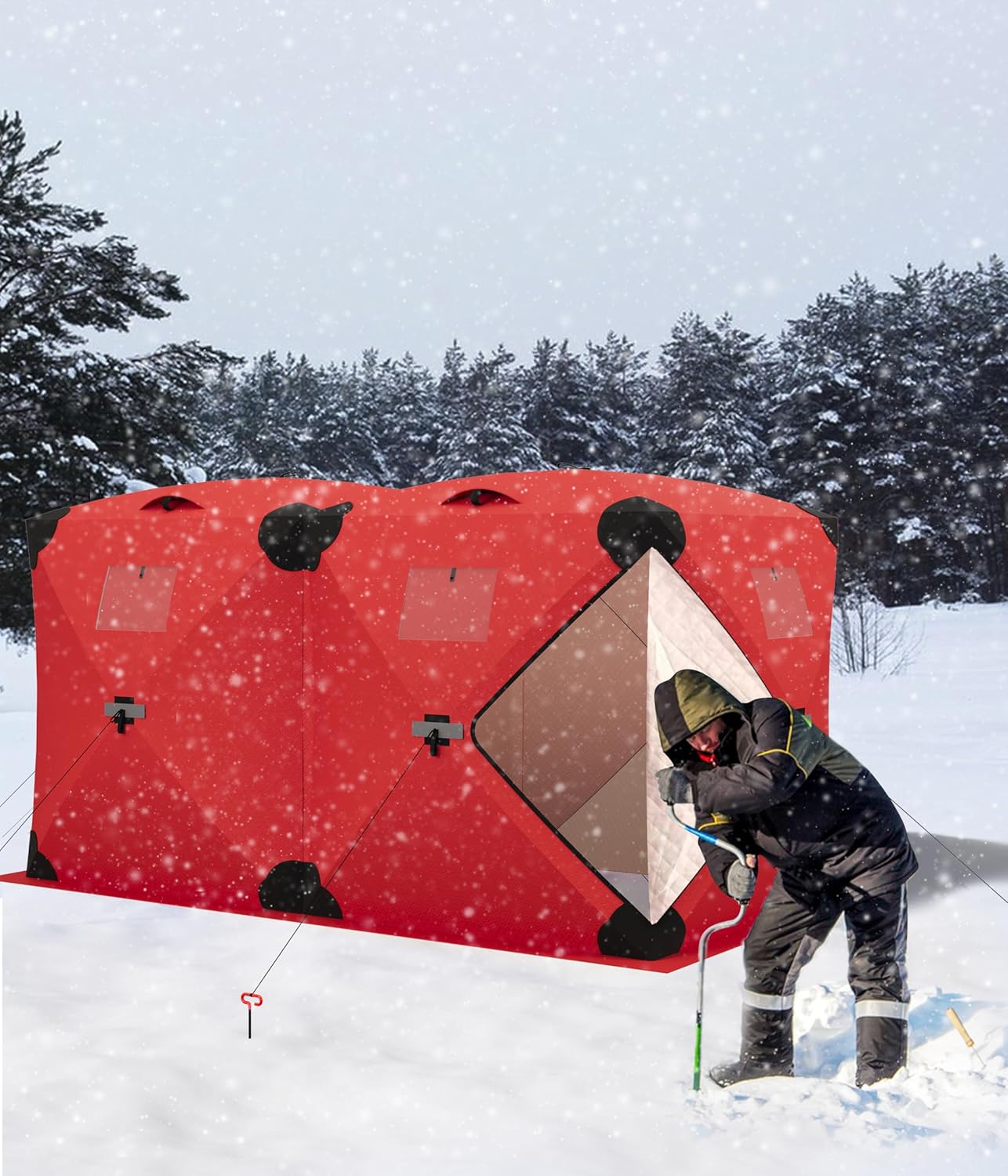 Insulated Pop-Up Ice Fishing Tent Shelter – Portable Hub-Style Ice Shanty, Windproof & Thermal Warm Design | Multi-Size Ice Shelter for 1–8 Person Ice Fishing