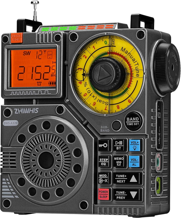 Shortwave Emergency Radio – AM/FM/SW/VHF/NOAA, Bluetooth, 20-Hour Battery, App Control & Recording | ZWS-A320