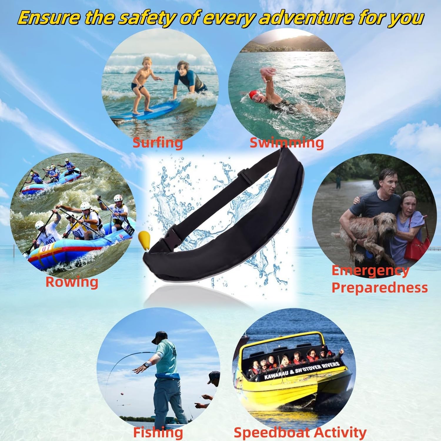 Manual Inflatable Life Belt Pack – Portable Adult Swim Safety Device with Blowpipe & Whistle | Ideal for Swimming, Kayaking, Fishing & Paddleboarding