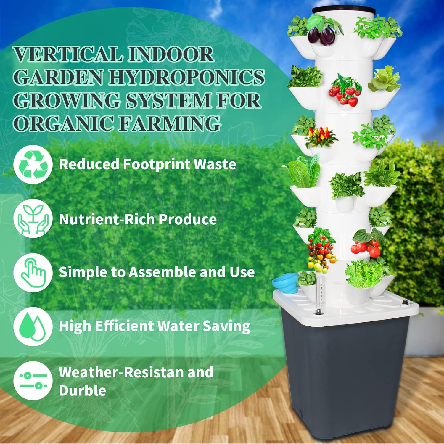 30-Plant Indoor Hydroponic Growing System – Vertical Tower Garden Kit for Home Gardening, Smart Hydroponic Planter for Herbs, Vegetables & Fruits