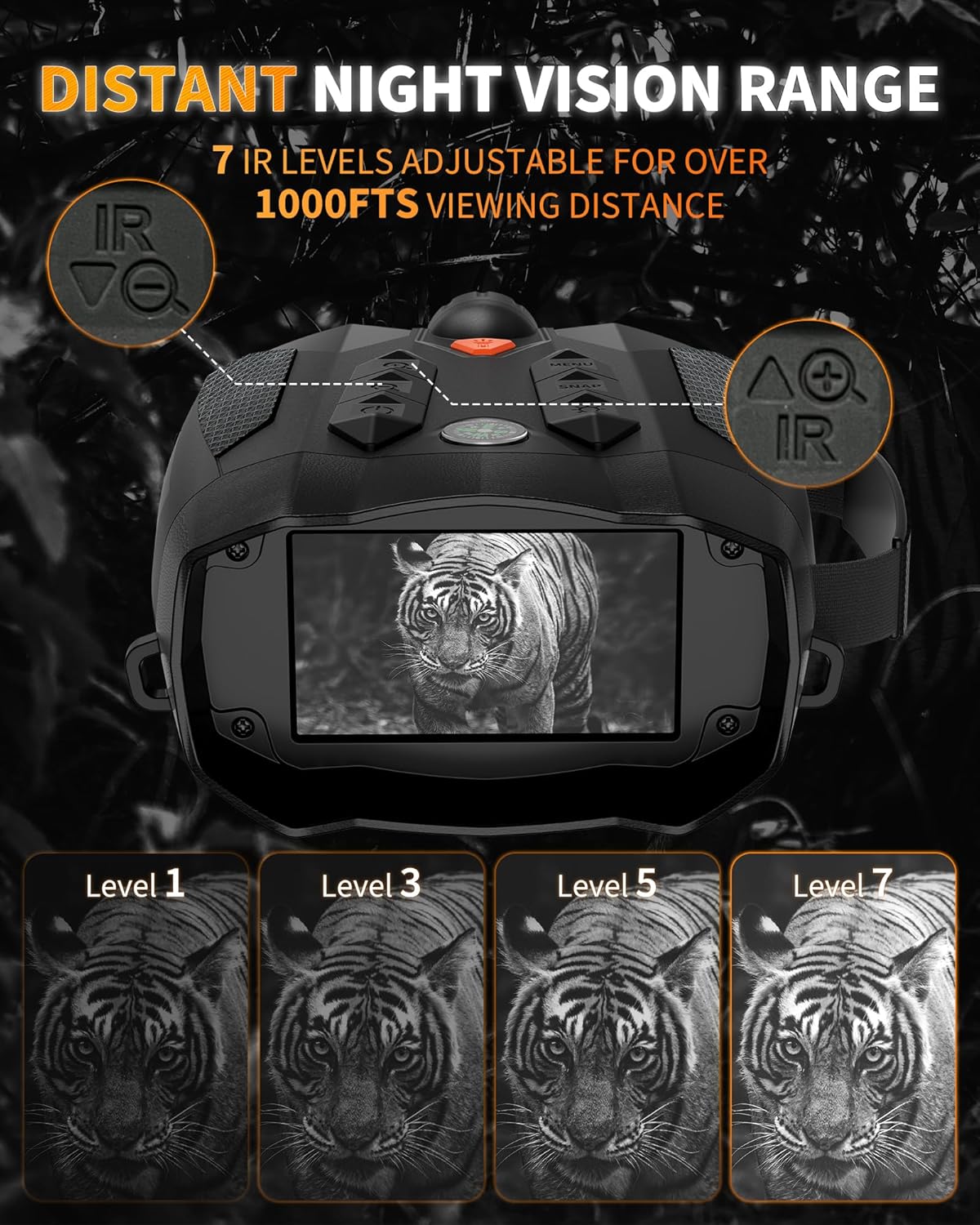 4K Night Vision Binoculars with 10X Zoom, Infrared Goggles for Hunting & Camping – Includes Tactical Light, Compass, 32GB Card, Rechargeable Battery, Photo & Video Recording