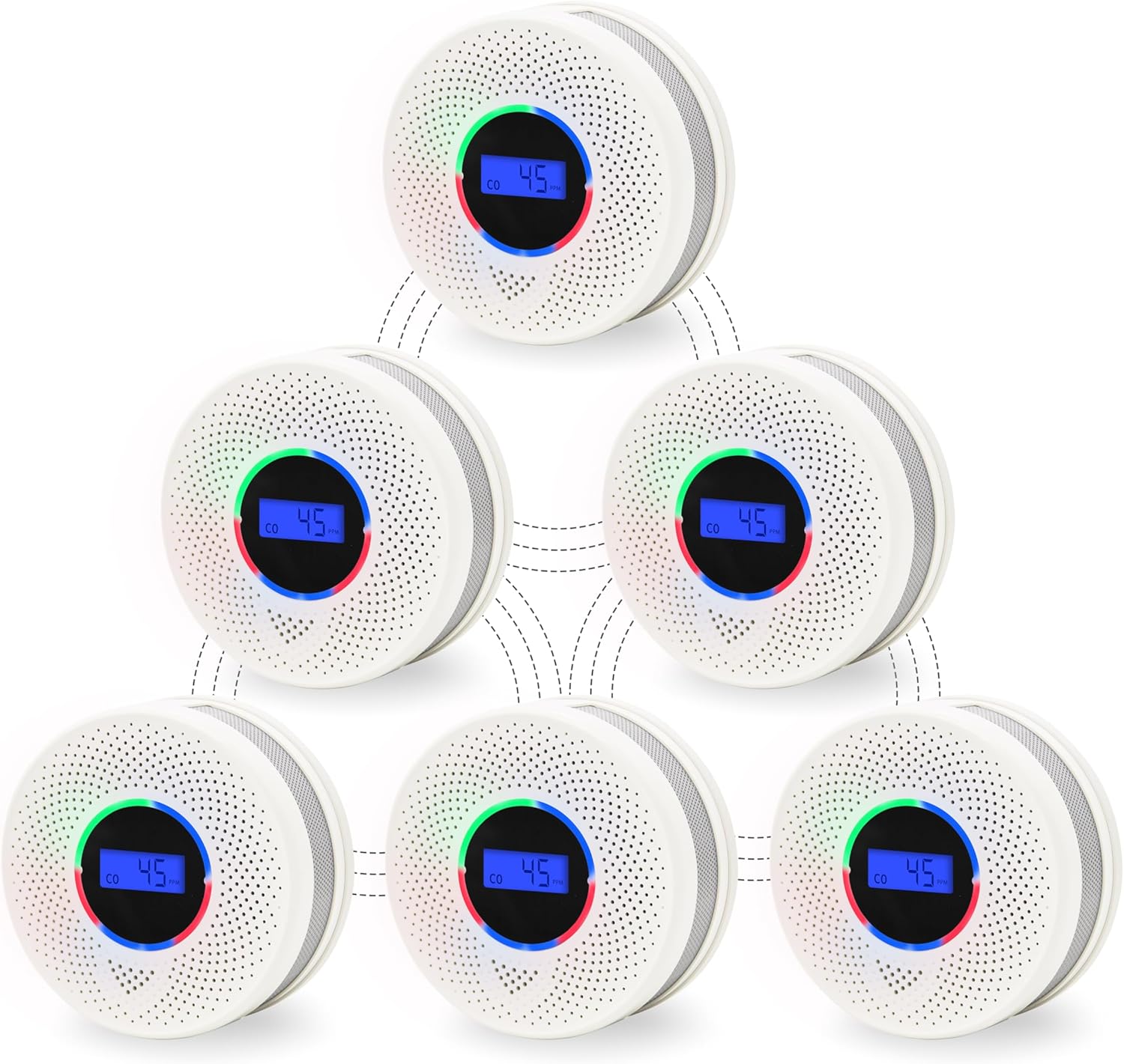 6-Pack Wireless Interconnected Smoke & Carbon Monoxide Detectors – Battery Powered Combo Alarms with 820 ft Transmission Range (Batteries Included)