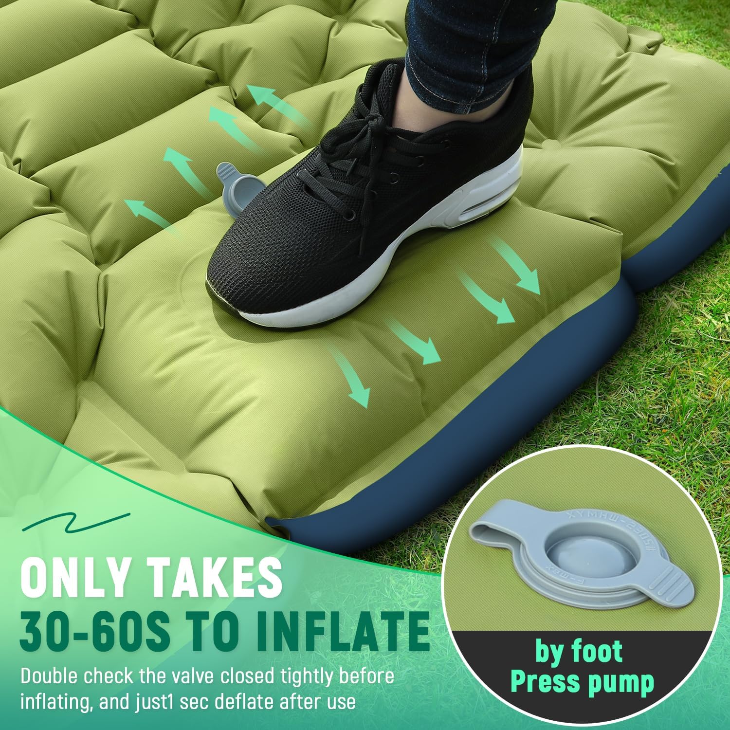 Ultralight Camping Sleeping Pad with Built-in Foot Pump – Compact Inflatable Sleeping Mat for Backpacking, Tent Camping, Hiking & Car Travel
