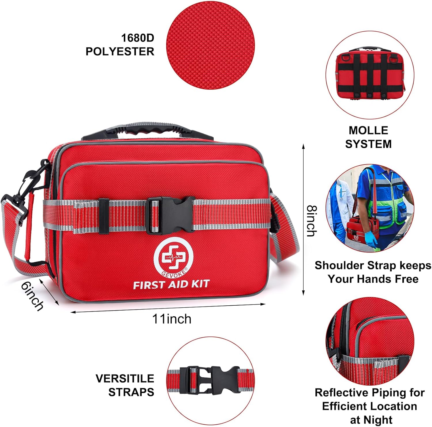 500-Piece Emergency First Aid Kit – Labeled Compartments, 1680D Waterproof, Reflective Strips & Shoulder Strap