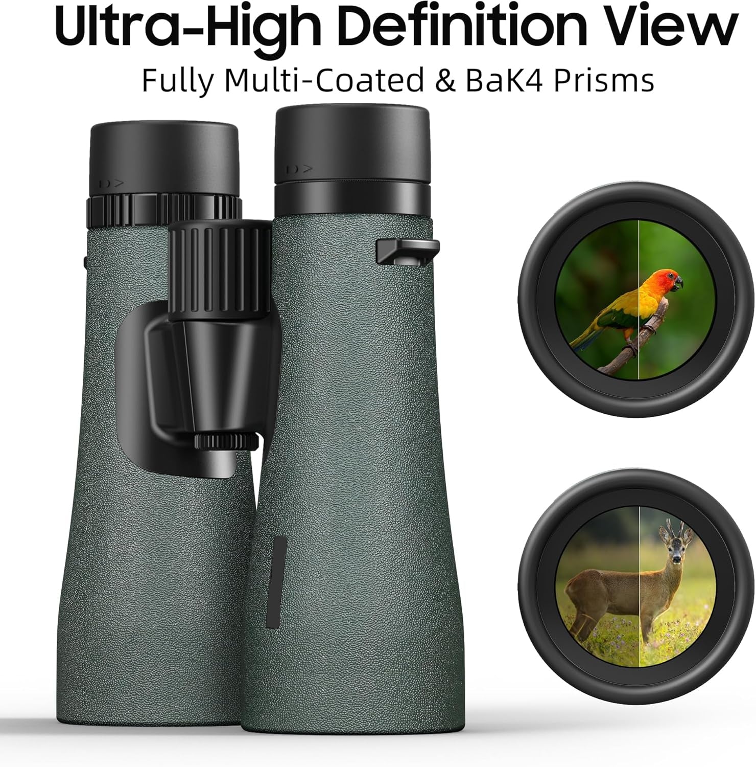 12×50 UHD Binoculars for Adults – High Powered Binoculars with Phone Adapter, Large Field of View, Lightweight & IPX7 Waterproof for Hunting, Bird Watching & Travel
