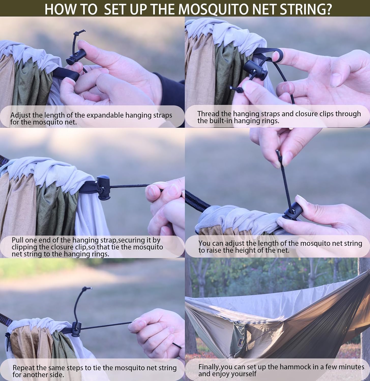 Camping Hammock with Mosquito Net – 9.5 ft, 500 lb, 201T Nylon, Two 10ft Straps | Green & Khaki