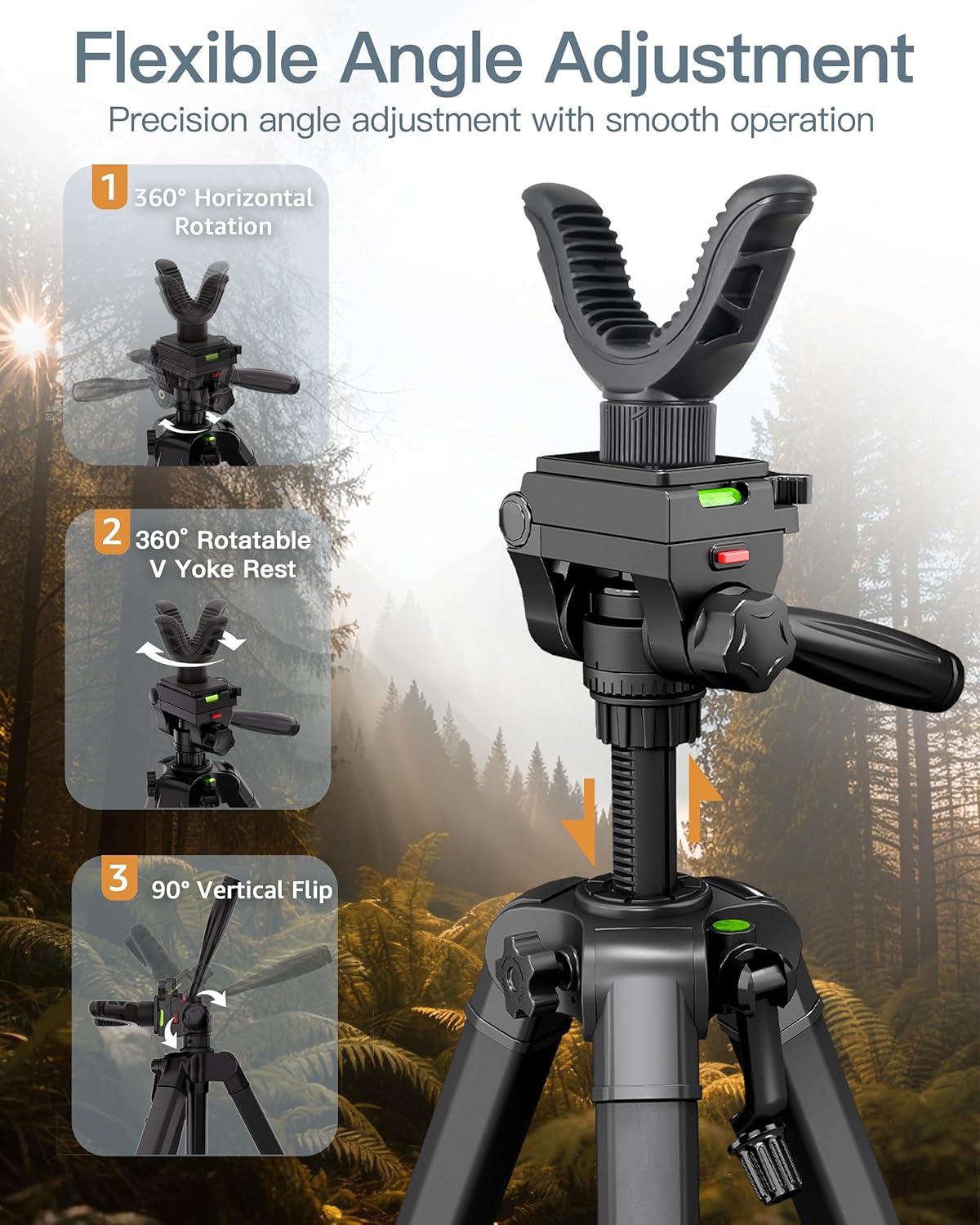 74-Inch Rifle Shooting Tripod – Adjustable Hunting Rest with V-Yoke, Aluminum Shooting Stand for Rifle & Crossbow | Includes Ground Spikes & Camo Straps for Outdoor Shooting