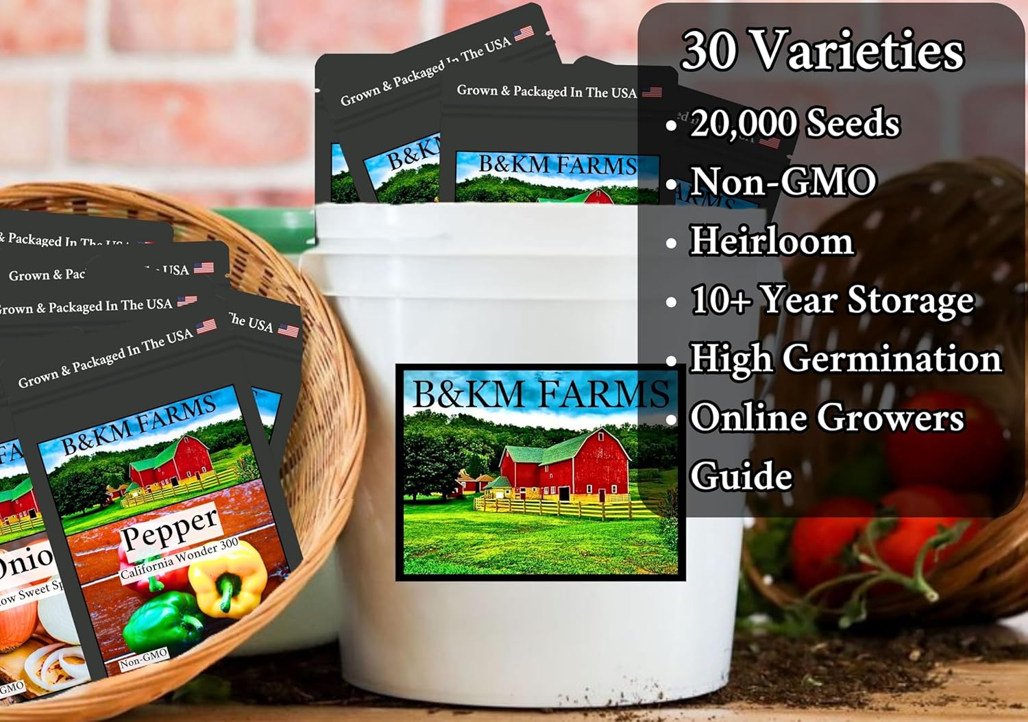 Heirloom Survival Seed Vault – 20,000+ Seeds, 30 Non-GMO Varieties, 5-Year Shelf Life, Weatherproof Bucket