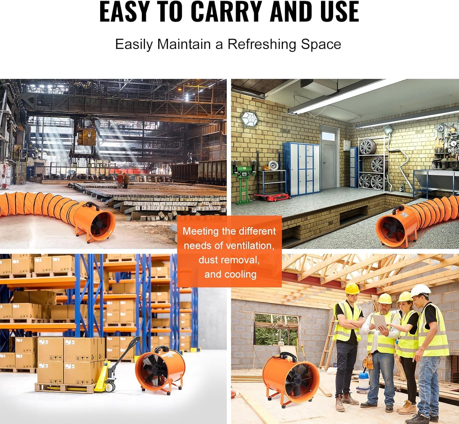 12-Inch Air Mover Blower Fan – 3198 CFM Industrial Portable Ventilation Exhaust Fan with 16.4 ft Flexible Duct | 585W High-Power Utility Ventilator