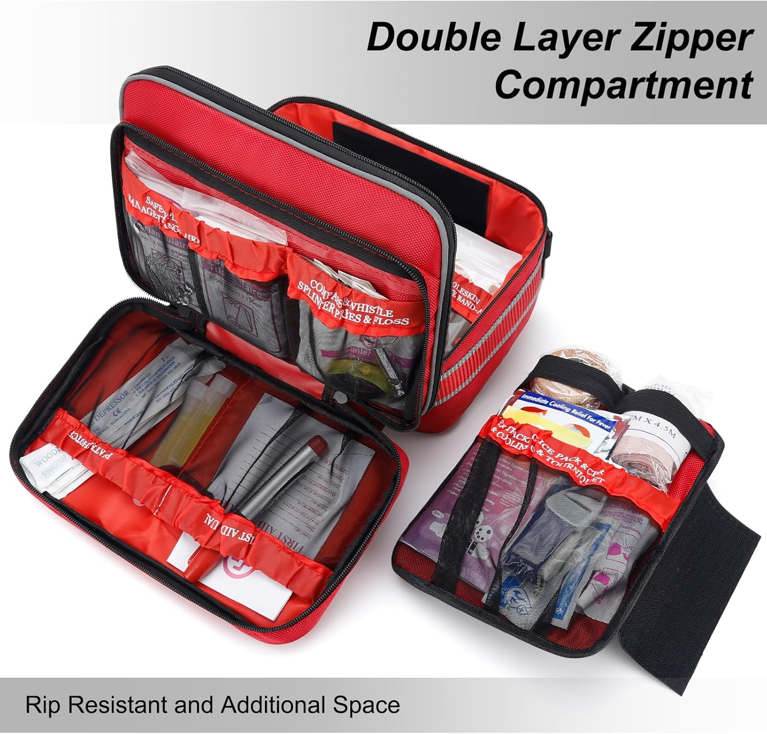 500-Piece Emergency First Aid Kit – Labeled Compartments, 1680D Waterproof, Reflective Strips & Shoulder Strap
