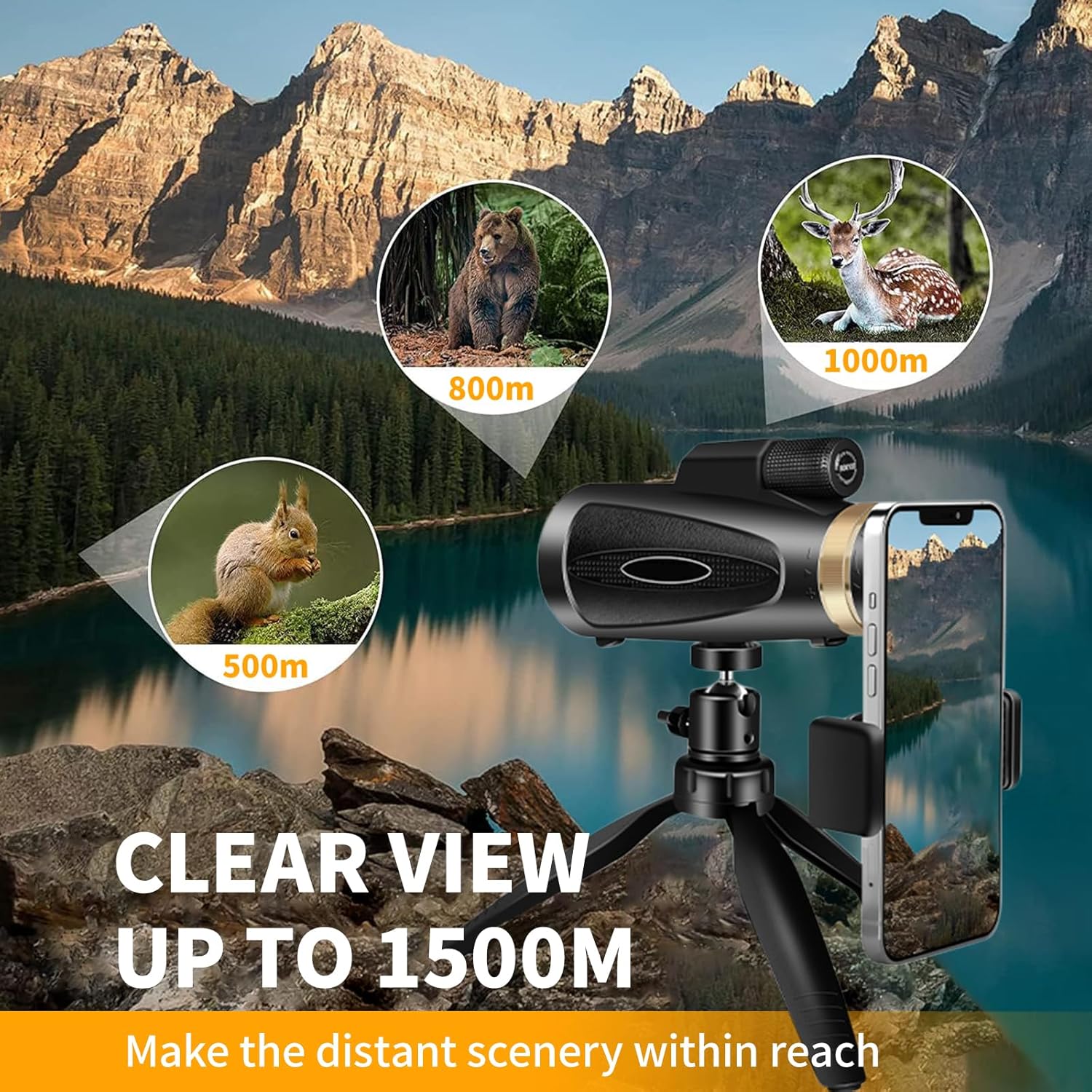 80x100 HD Monocular Telescope with Tripod & Phone Adapter – High Power Monoculars for Adults, Bird Watching, Stargazing, Hunting, Hiking, Camping, Wildlife, and Travel