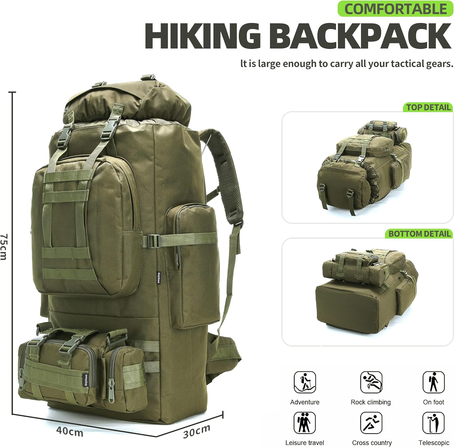 100L Tactical Backpack – Military MOLLE Rucksack with Detachable Waist Bag | Hiking, Camping & Bug Out