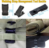360° rotating D-ring clip from the MOLLE accessories kit attached to webbing for hanging gear