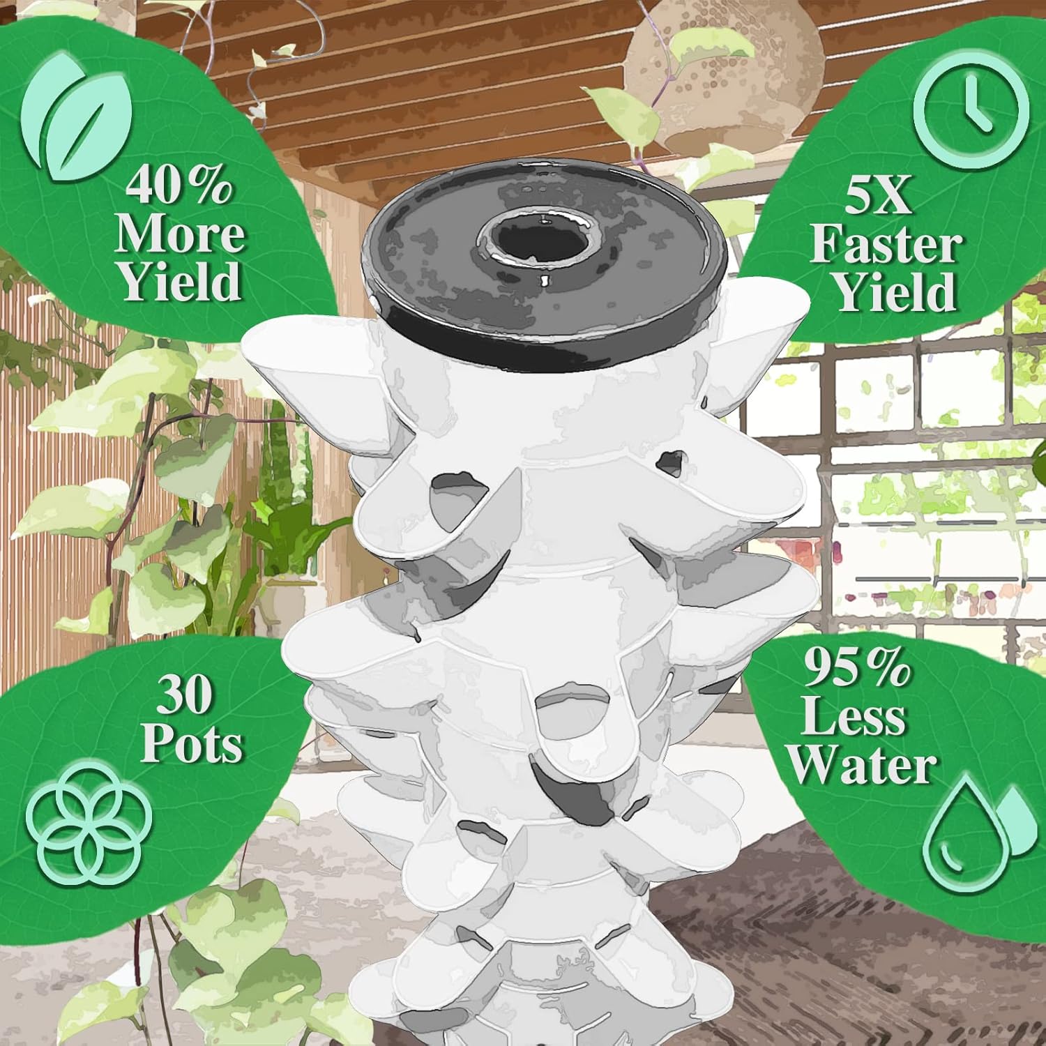30-Plant Indoor Hydroponic Growing System – Vertical Tower Garden Kit for Home Gardening, Smart Hydroponic Planter for Herbs, Vegetables & Fruits