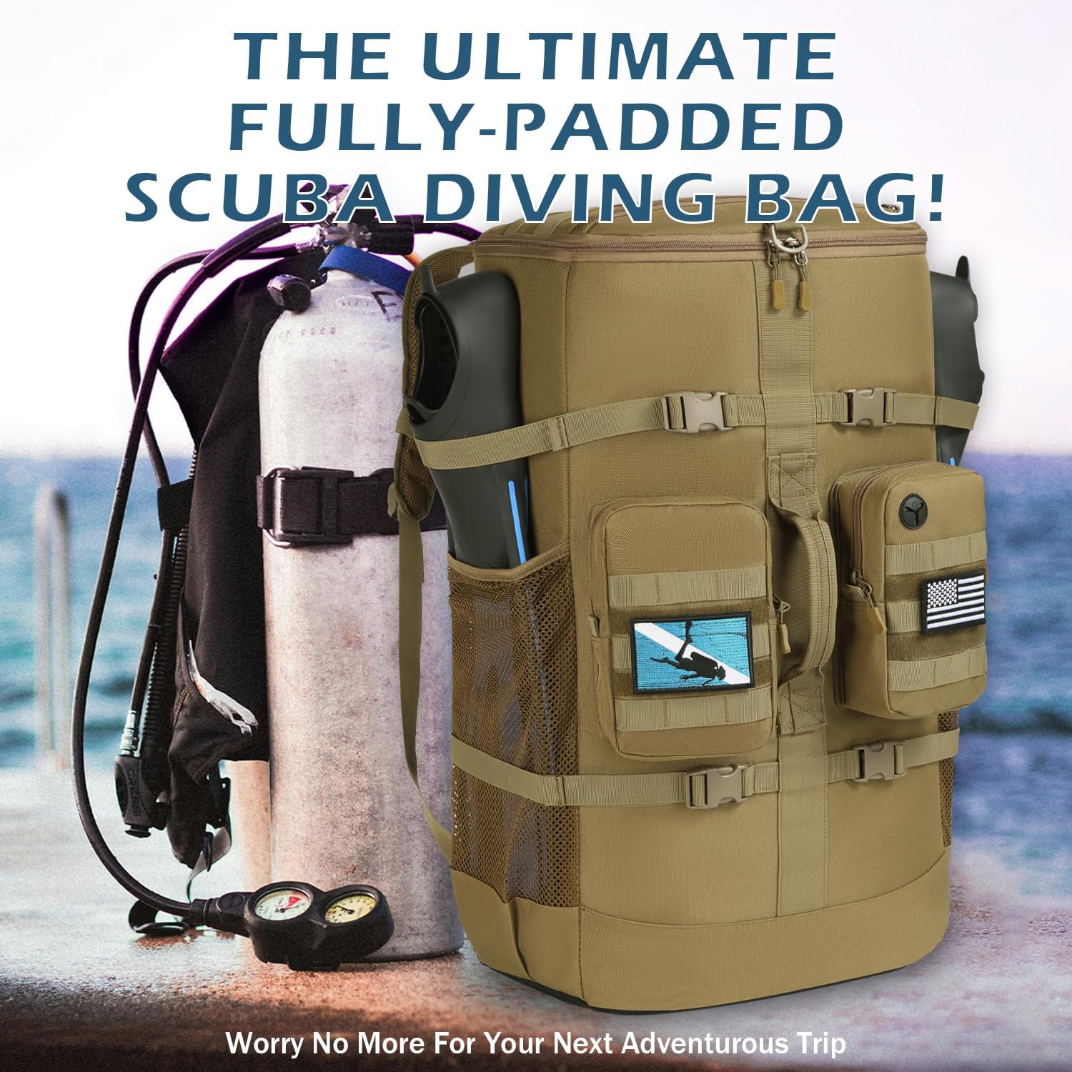 65L Scuba Diving Gear Backpack – Large Travel Bag for Snorkeling Equipment, Fins, Mask & Accessories | Heavy-Duty Dive Bag for Water Sports & Travel