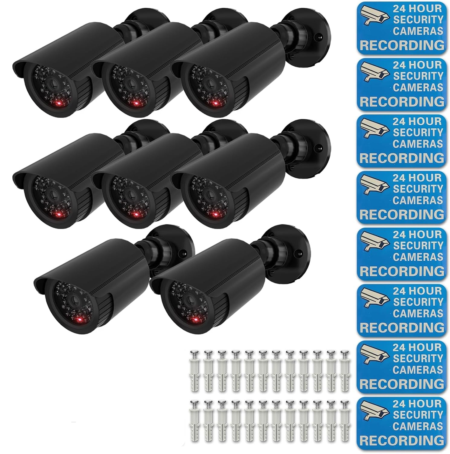 8-Pack Dummy Dome Surveillance Cameras with Flashing LED and Warning Sticker – Indoor/Outdoor Fake Security CCTV for Home or Business (TC-B8)