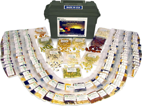 Ultimate Heirloom Seed Vault – 144 Non-GMO Heirloom Seed Varieties in Airtight Ammo Can, 23,000 Survival Seeds for Vegetables, Fruits, & Herbs – Premium Emergency & Prepper Supplies