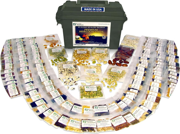 Ultimate Heirloom Seed Vault – 144 Non-GMO Heirloom Seed Varieties in Airtight Ammo Can, 23,000 Survival Seeds for Vegetables, Fruits, & Herbs – Premium Emergency & Prepper Supplies