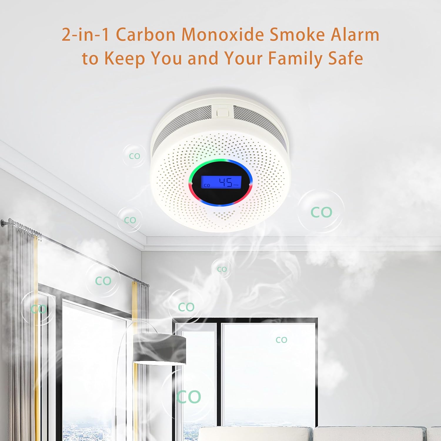 6-Pack Wireless Interconnected Smoke & Carbon Monoxide Detectors – Battery Powered Combo Alarms with 820 ft Transmission Range (Batteries Included)