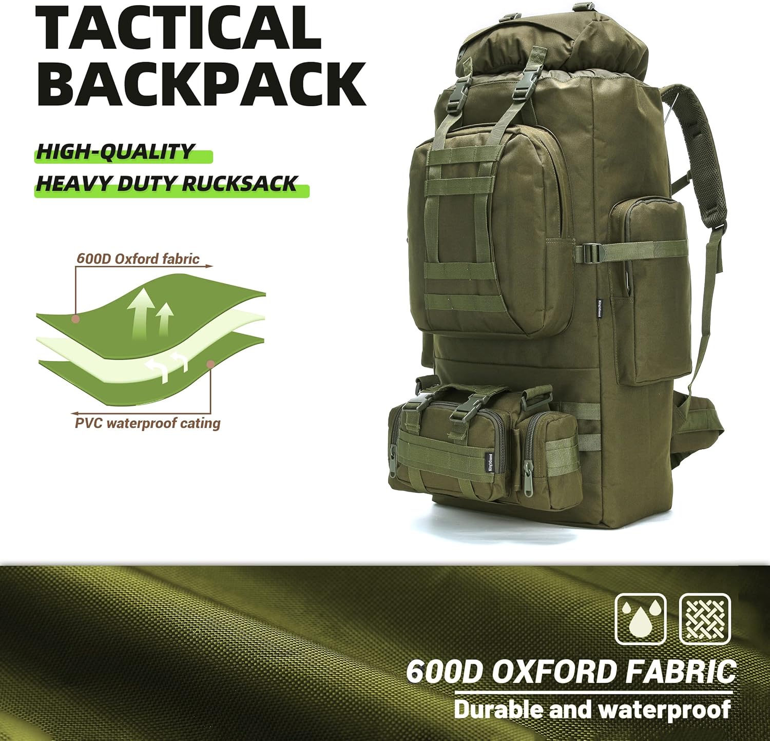 100L Tactical Backpack – Military MOLLE Rucksack with Detachable Waist Bag | Hiking, Camping & Bug Out