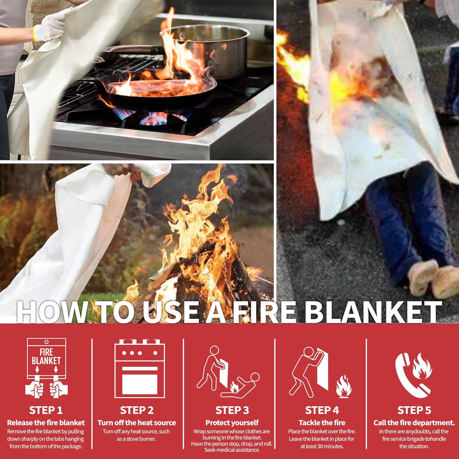 4 Pack Emergency Fire Blanket for Home and Kitchen, 40" x 40"