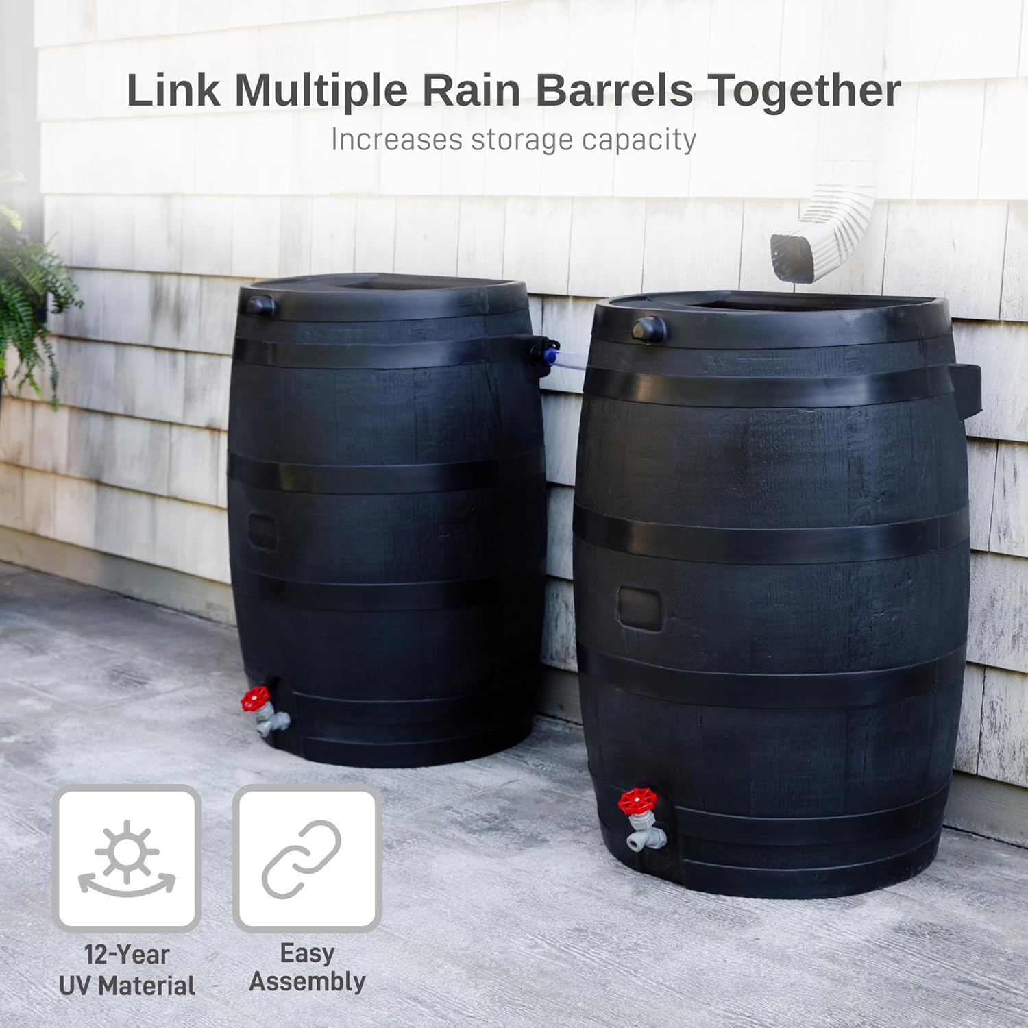 50-Gallon Flat Back Rain Barrel – Made from 100% Recycled Plastic | Eco-Friendly Rainwater Collection System for Gardens & Lawns