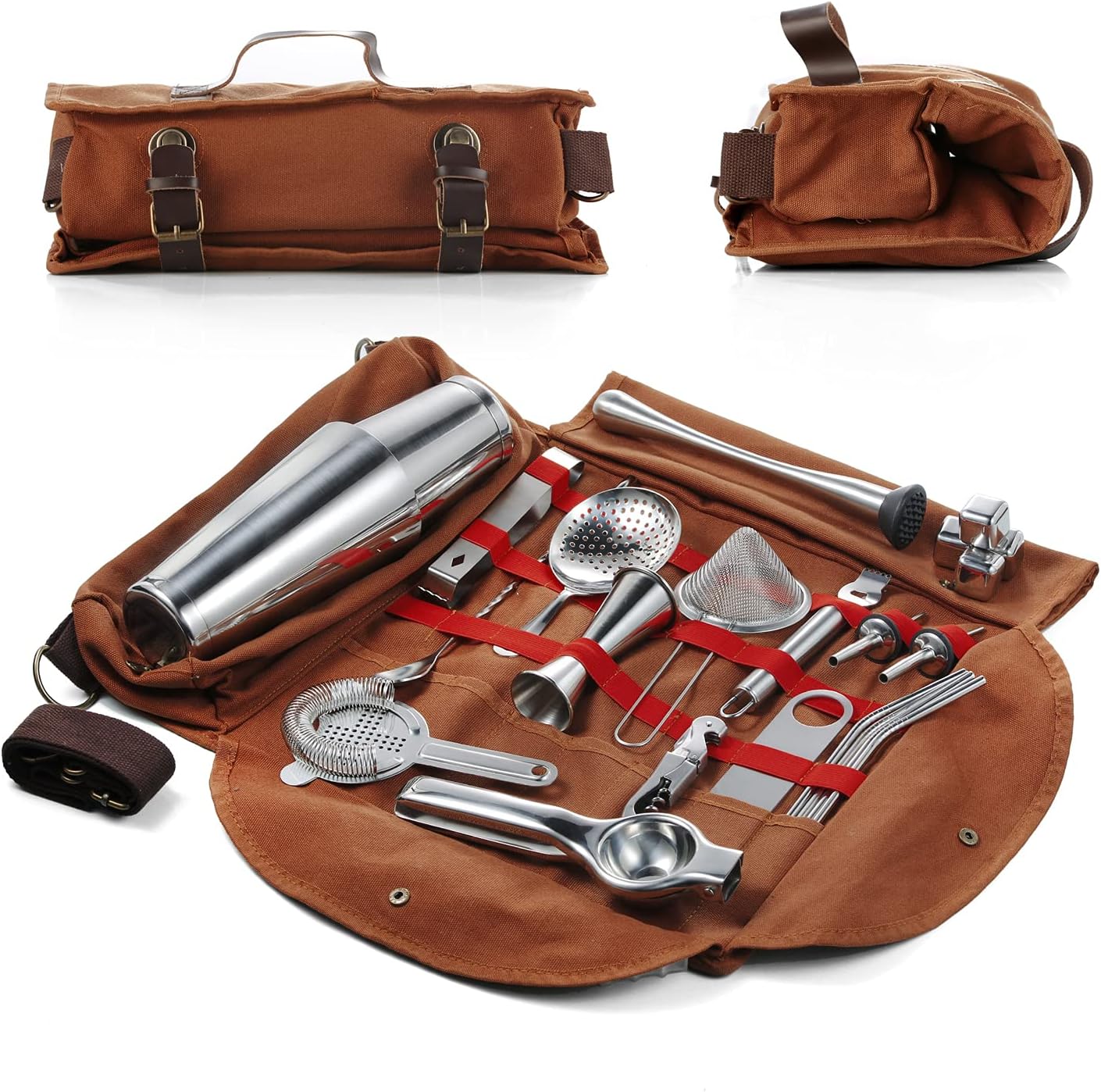 25-Piece Professional Travel Bartender Kit – Complete Cocktail Set with Portable Travel Bag for Home, Parties, Work, and Camping