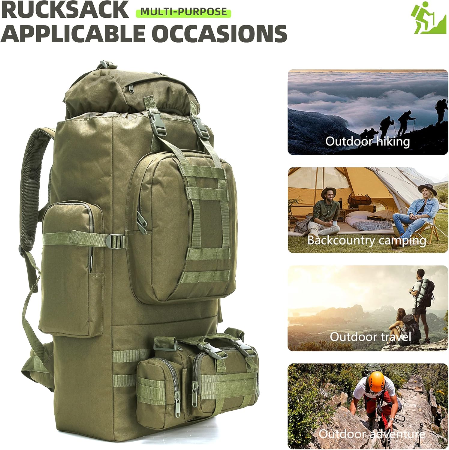 100L Tactical Backpack – Military MOLLE Rucksack with Detachable Waist Bag | Hiking, Camping & Bug Out